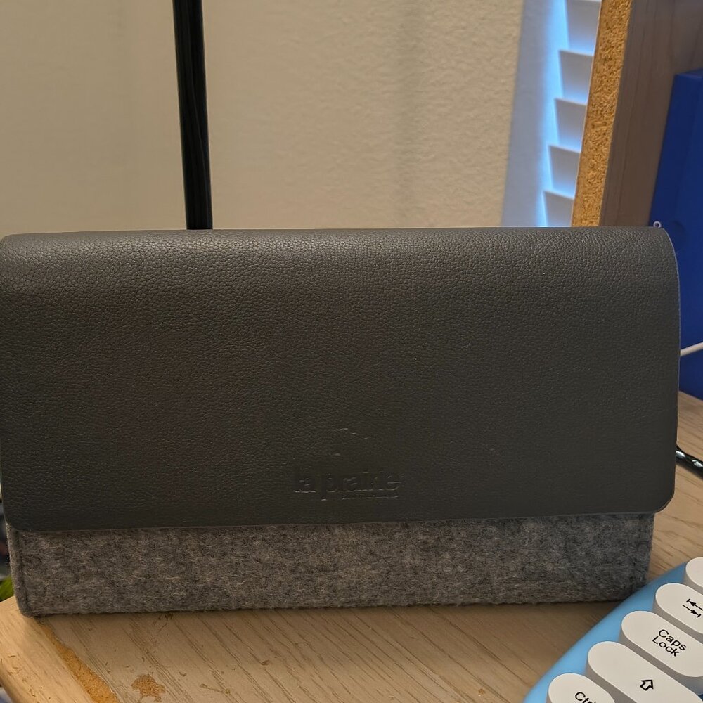 La Prairie Grey Wool/Leather Cosmetics bag